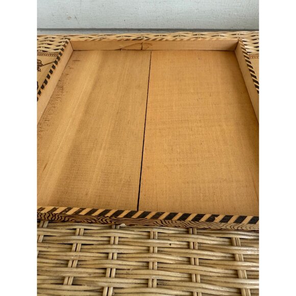 Antique 20's Pyrography Flemish Art Lady Golfer Handkerchief/Gloves Wood Box - Picture 9 of 12